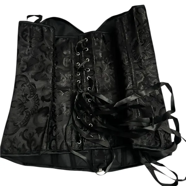 Black Strapless Corset Top with Front Zipper - Image 2