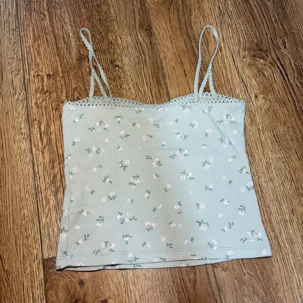 Cotton On Sage Green Floral Lace‎ Trim Cami Top Size Small Cropped Tank cottage - Image 8
