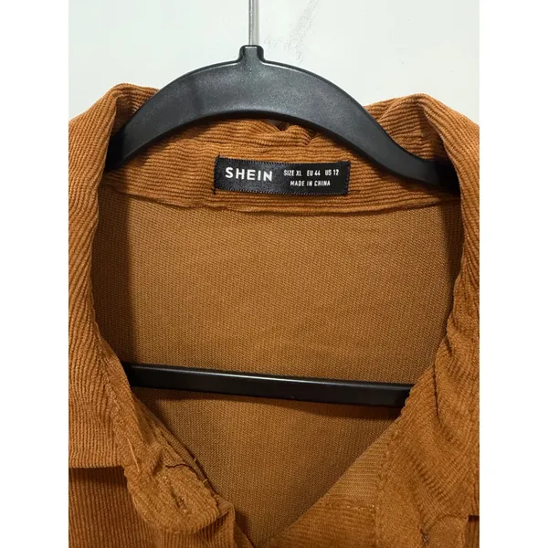 SHEIN Womens XL Corduroy Button Down Shirt Brown Oversized Shacket Long Sleeve - Image 2