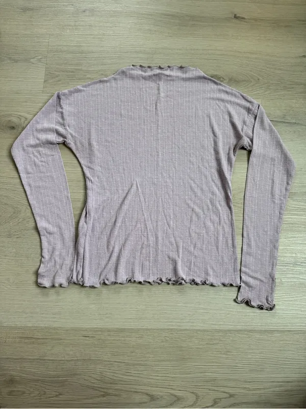 Free People purple ribbed mock neck lettuce edge long sleeve top balletcore chic - Image 3