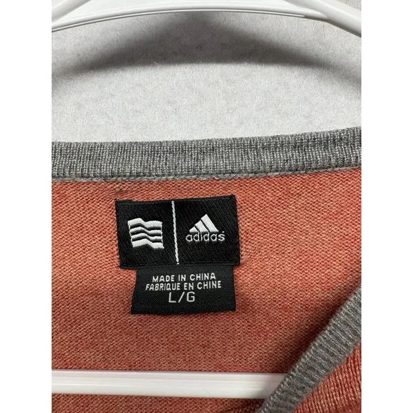 Vintage Adidas Women's Cardigan Sweater Silk Cashmere Orange Gray 3 Stripe Sz L - Image 2