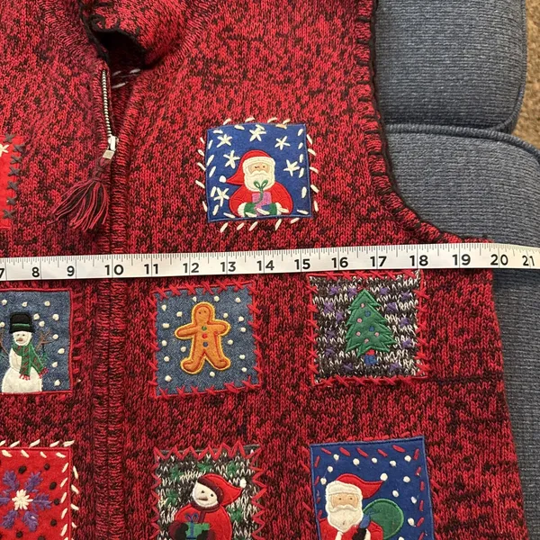 Erika VTG Ugly Christmas Sweater Vest‎ Red Size LG Embellished Zip Embroidered - Image 13