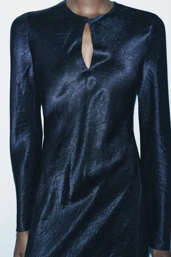 Zara Midnight Blue Long-Sleeve Midi Wrap Dress Size Small - Image 2