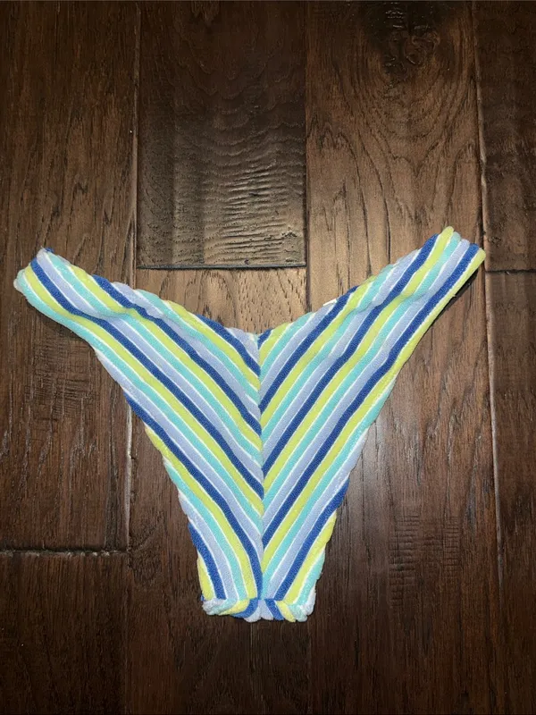 Aerie Striped V-Front Women’s Bikini Bottom — Blue, Yellow, White Small - Image 4