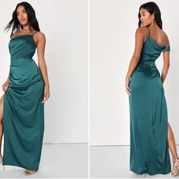 LULU's Sexy Prom Wedding Bridesmaid Emerald Green Satin Bustier Gown NWOT - Image 3