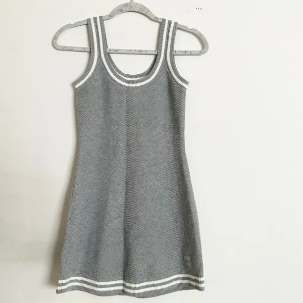 Alo Yoga Tennis Club Sweater Knit Dress Athletic Heather Grey/White XS - Image 2