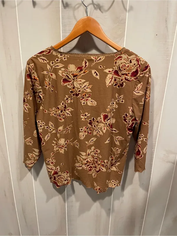 Source Unknown Cute Y2K sandalwood roses lace trim mesh stretchy top 3/4 sleeve - Image 4