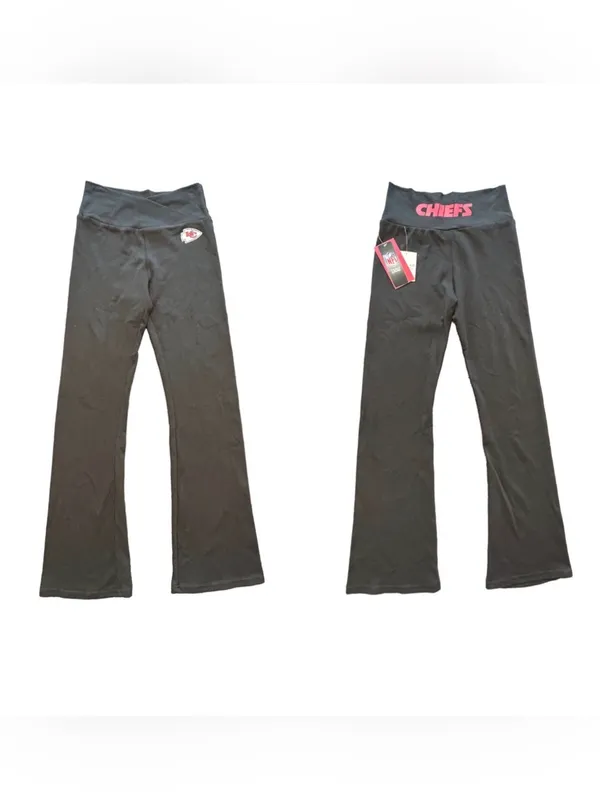 Forever 21 NFL collab Kansas City Chiefs black flare high rise yoga pants NWT LG - Image 2
