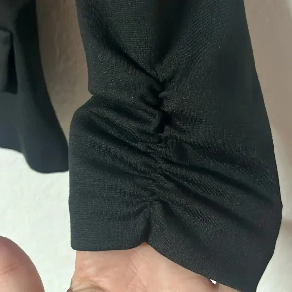 Small black notch blazer one button 3/4 ruched sleeves blazer jacket faux pocket - Image 9