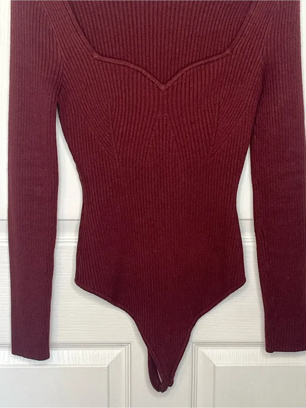 Abercrombie & Fitch Sz M Bodysuit Sweater Sweetheart Neckline Maroon - Image 3