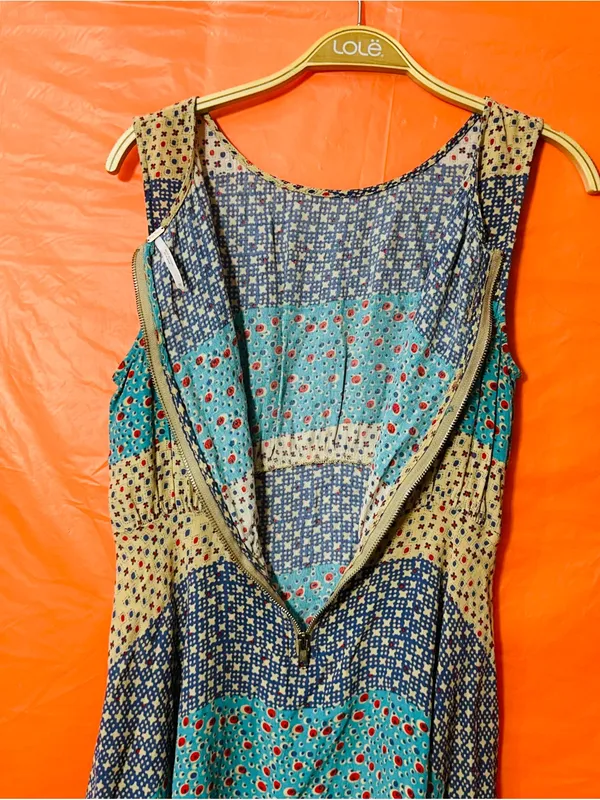 Free People Sleeveless Patchwork Floral Sundress in Navy, Teal & Tan - Image 9