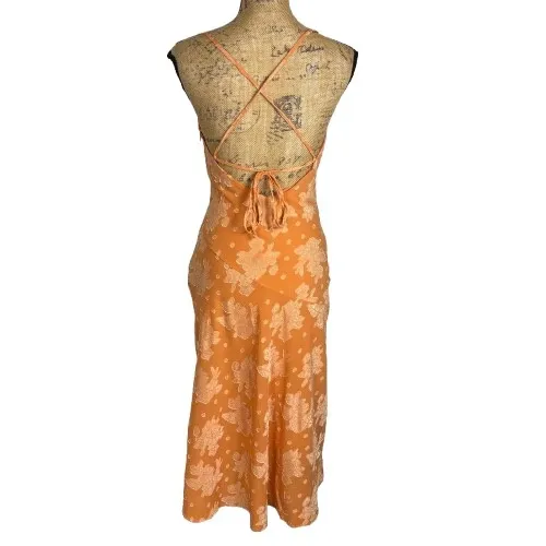 Hello Molly Drinks On Me Midi Dress‎ Orange Floral Jacquard Cowl Neck Size XS - Image 5