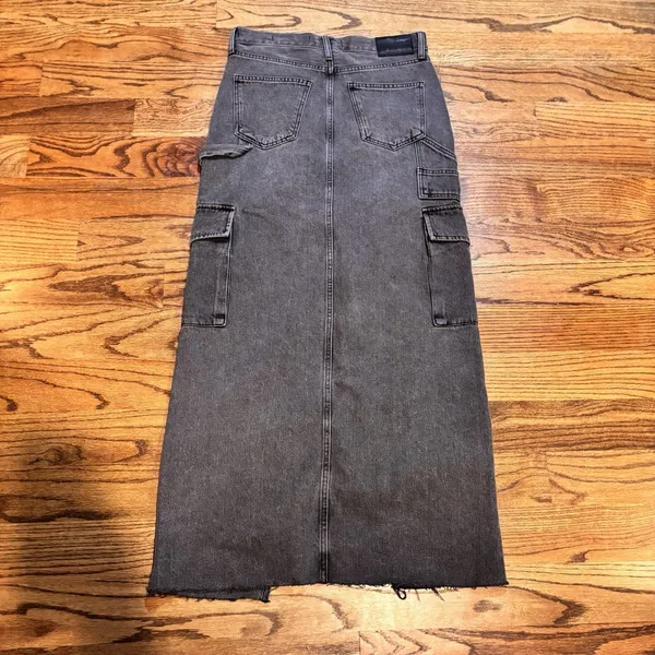 Denim Forum Aritzia Jean‎ Maxi Skirt Black 90s Y2K Utility Raw Hem Size 25 - Image 2