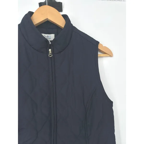Croft & Barrow Vest Women‎ PXS Navy Blue Quilted Zip Up Outdoor Hiking Classic - Image 2