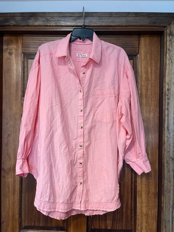 We The Free Happy Hour Shirt Oversized Pink Jean Shirt Jacket L - Image 2