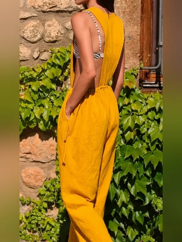 NWT Free People FP Beach Let's Chill One Piece in Yellow Oversize Jumpsuit S - Image 6