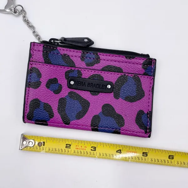 Vera Bradley Purple Leopard Spot Wallet Slim Coin Purse Keychain Faux Leather - Image 5