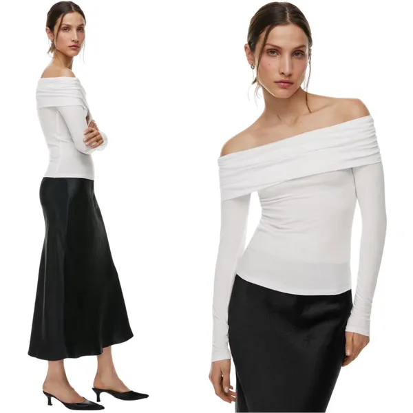 Babaton Aritzia Streamline Top Drapey Jersey Off the Shoulder Women XL White NWT - Image 3