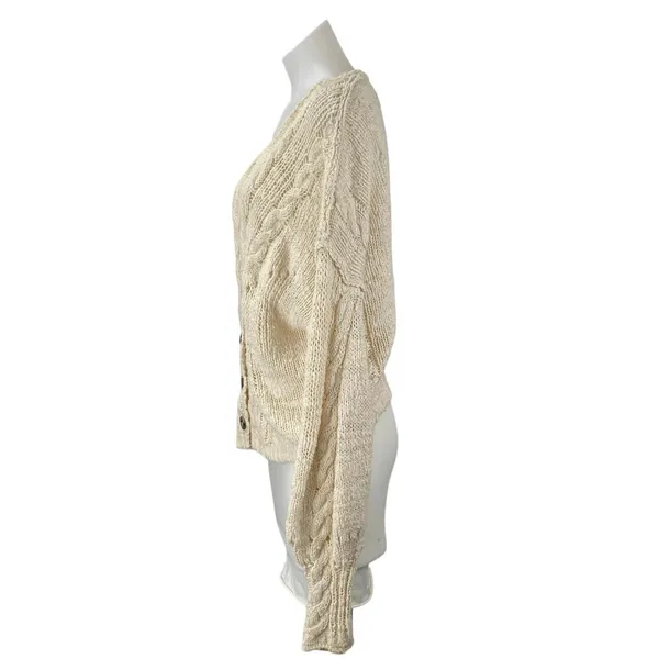 Free People Sandstorm Women's Beige Cable Knit Button Up Cardigan Sweater Top M - Image 2