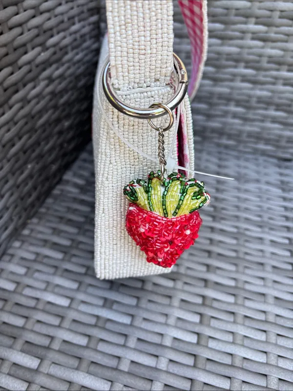 HANDMADE in Made in India Beaded Fruit lined Bag Pink - Image 5