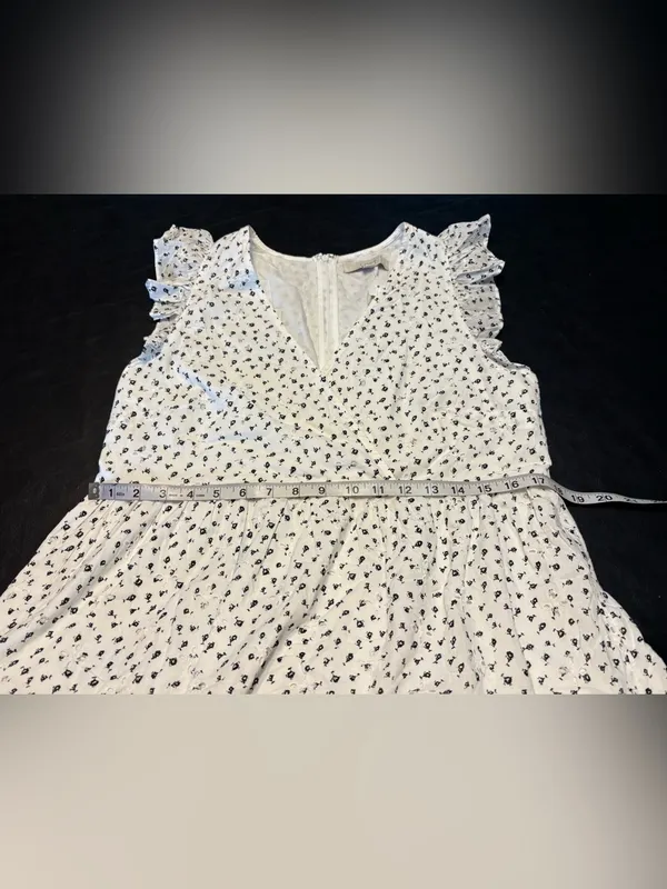 LOFT NWT White Mini Dress with Black Floral Print size 6 v-neck, ruffle sleeves - Image 12