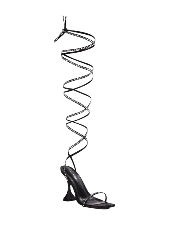 NEW AZALEA WANG Sophie Rhinestone Lace Up Sandal in Black Size 9 - Image 3
