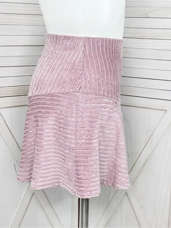 Free People Camden Velour Corduroy Skater Mini Skirt Pink Large Ballet Fairy - Image 4