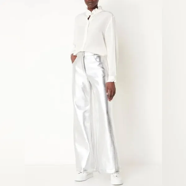 LAAGAM Metallic Wide Leg High‎ Rise Pants NWT Size XXS - Image 12