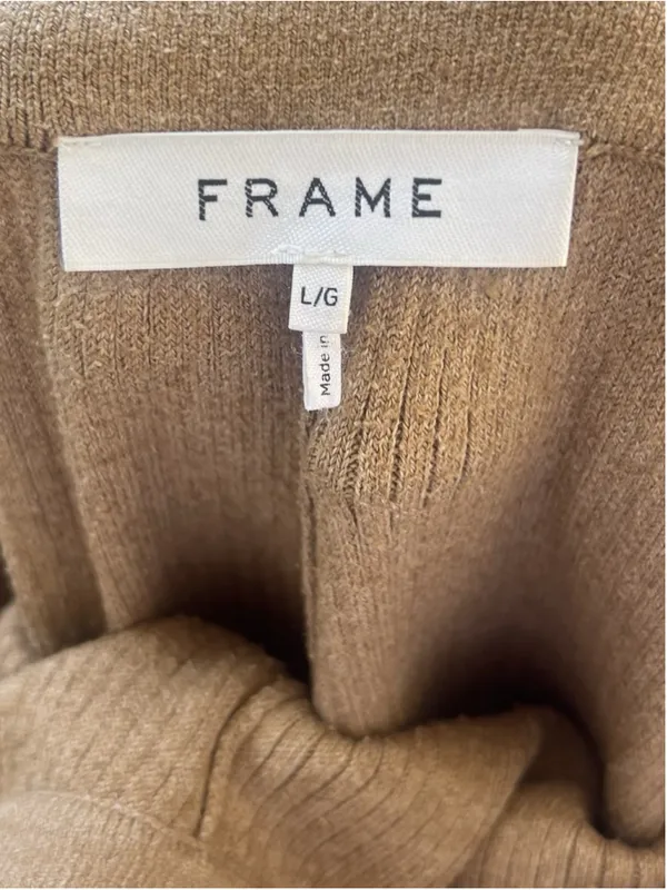 FRAME Camel Ribbed Knit Flare Wide Leg Pants L High Waist Pull On Lounge Stretch - Image 7