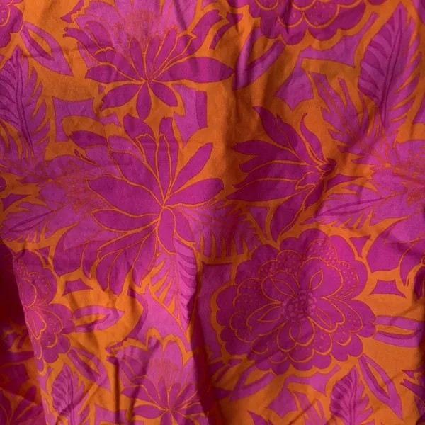 Sugarlips Small Blouse Top Floral Puff Ruffle Sleeve Orange Pink Cotton Garden - Image 4