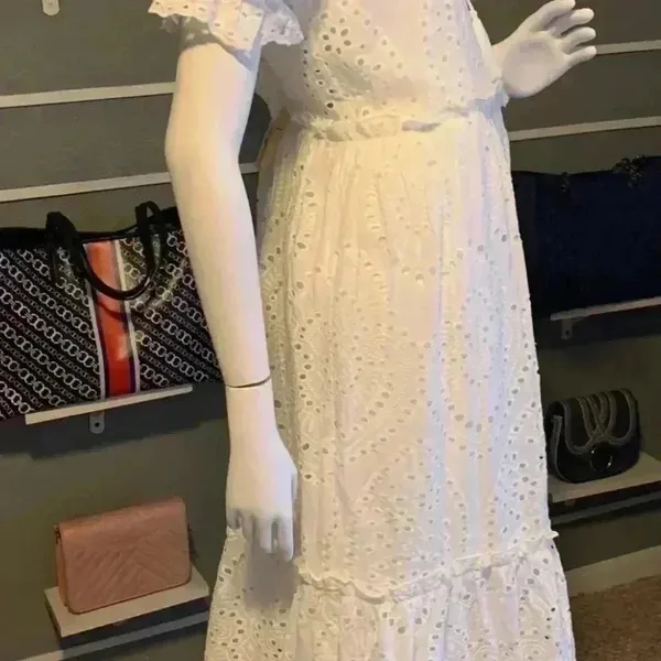 Collection by cezele 100% Cotton Eyelet Ruffle Summer Casual Dress SZ M. L-14 - Image 10