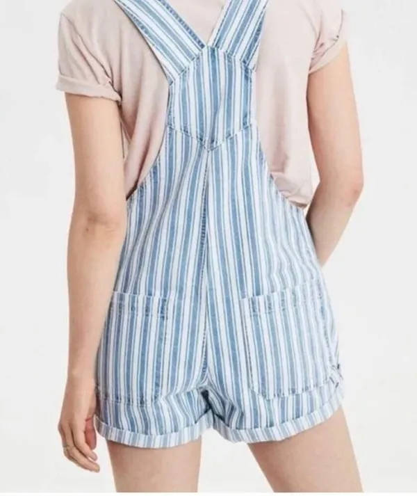 American Eagle Blue White Denim Overall Shorts size XL - Image 2