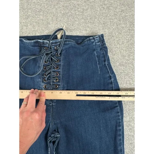 Free People Size 10 Womens Pants Jeans Blue‎ Tie High Waist Hippie Boho Denim - Image 12
