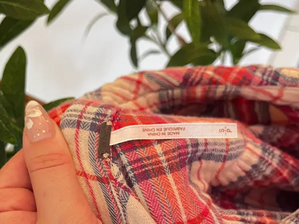 Free People Red Plaid Button-Up Shirt Cotton Gauze crinkle - Image 6