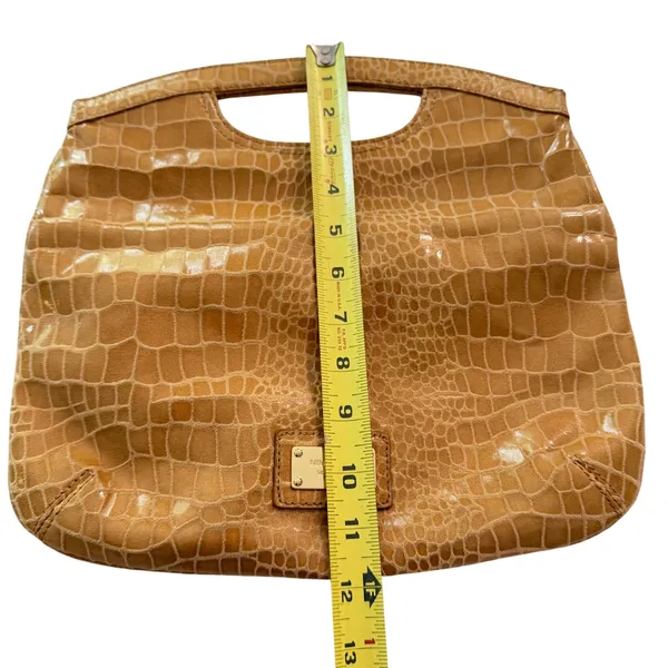 Nine West‎ Clutch Bag Women Tan Croc Embossed Foldover Classic Minimalist Preppy - Image 8
