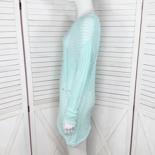Paradise Shores Open Knit Mesh‎ Beach Sweater Swim Cover Aqua Green Medium - Image 2