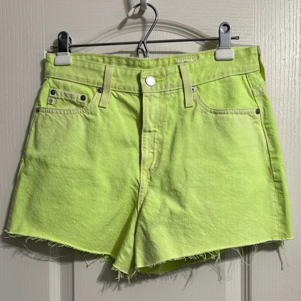 💙💖‎ AG Adriano Goldschmied Alexxis Neon Green High Rise Wedgie Cutoff Shorts - Image 2