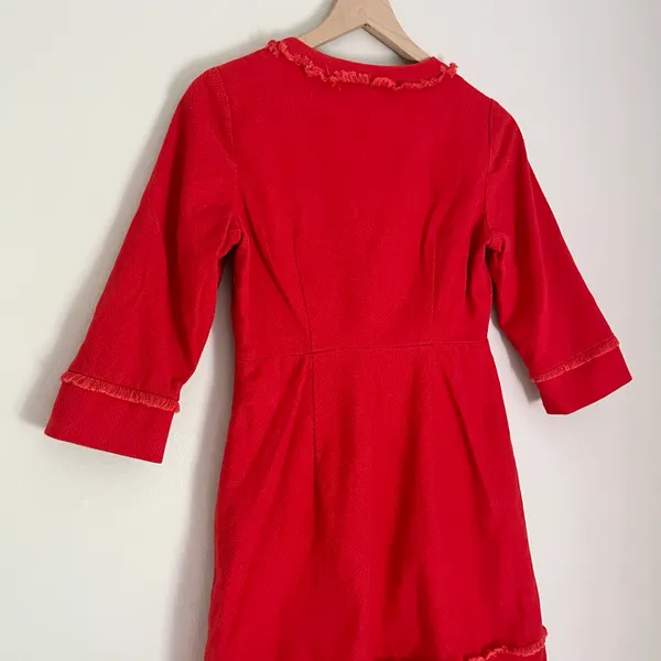 Boden Women’s 3/4 Sleeve V Neck Fringe Detail Dress in Orange Size 4 Petite - Image 4