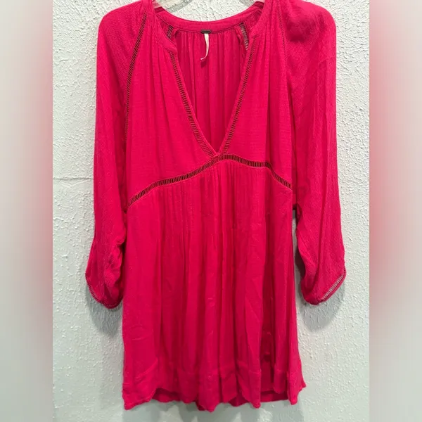 Free People V-neck 3/4 Sleeve Women’s Size M Fairy Swing Pink Dress - Image 2
