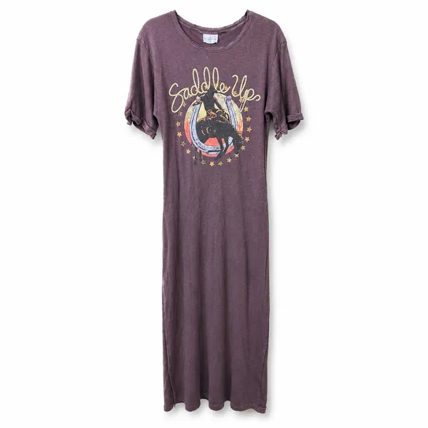 NEW Free People x Vintage Souls Chocolate Brown Saddle Up Graphic Maxi Tee Dress - Image 4
