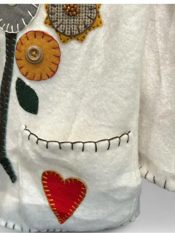 Bohemian Embroidered Cream Cardigan Sweater Jacket Medium - Image 7