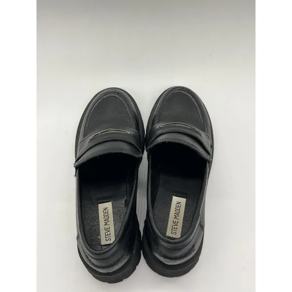 Steve Madden Shoes Womens Size 7 Black Leather Lawrance Loafers Chunky Lug Sole - Image 8