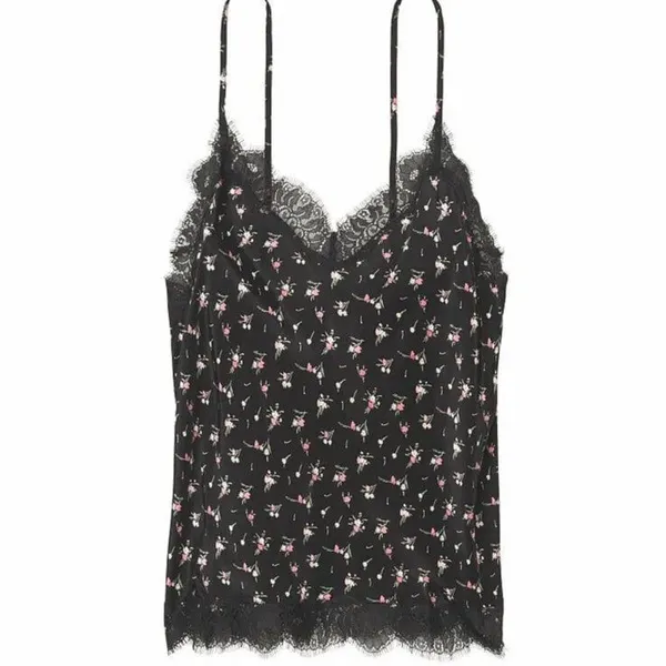 Victoria's Secret Black Pink Floral Chantilly Lace Cami Tank M - Image 2