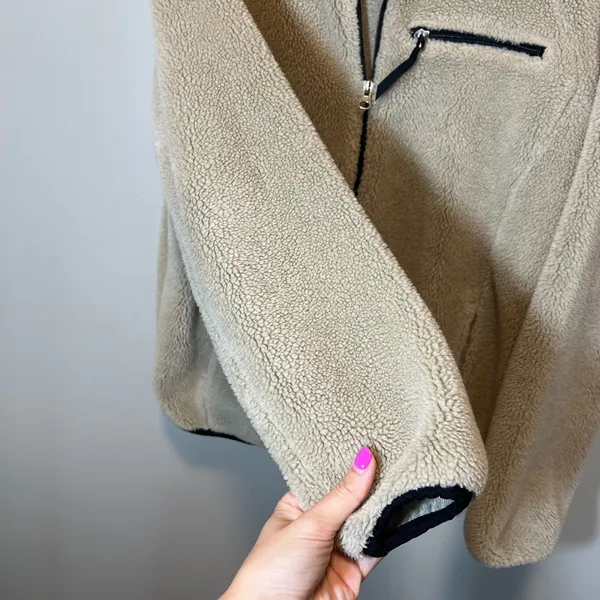 Lands End Vintage Sherpa Fleece Jacket Medium‎ Beige Full Zip - Image 6