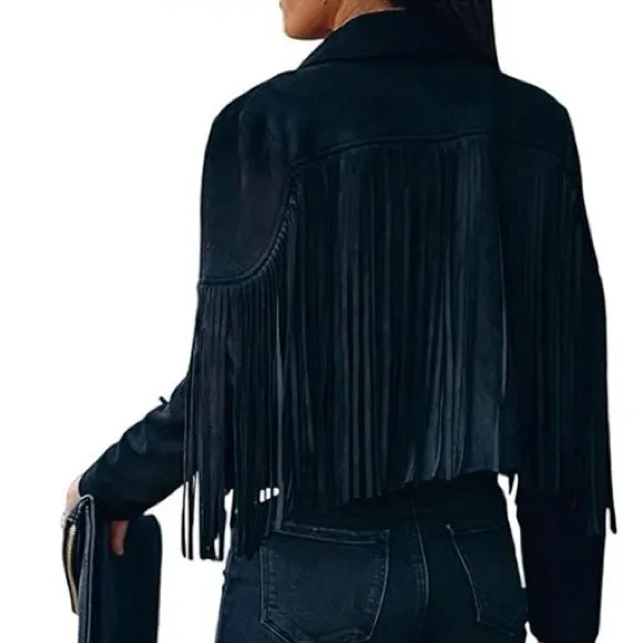 Black Fringe Blazer Size M - Image 2