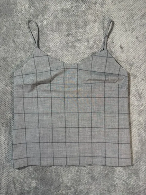Banana Republic Women’s S Gray Windowpane Plaid Wool Blend Cami Tank Top Busines - Image 2