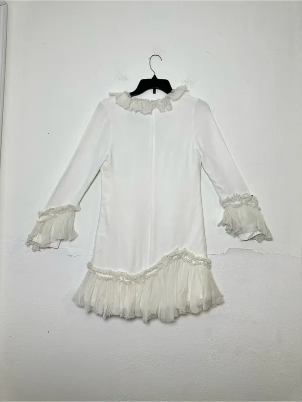 Alexis Barbara Azura Ivory Bell Long Sleeves V-Neck Ruffle Mini Dress Boho Sz M - Image 4