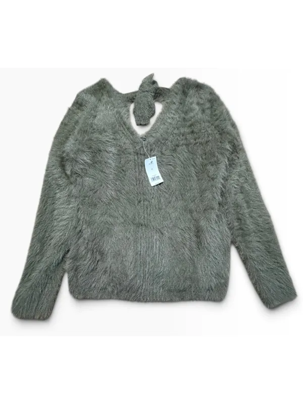 Women's Banana Republic Fuzzy Sweater Size M Green Crew Neck - Image 2