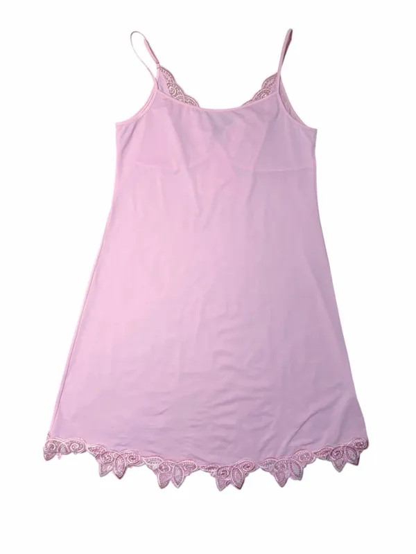 Vintage Y2K Pink Lace Trimmed Slip Dress Womans M - Image 7