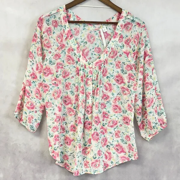 Lauren Conrad Floral‎ Blouse Women Medium Flowy Cottage Feminine Dainty Coquette - Image 14